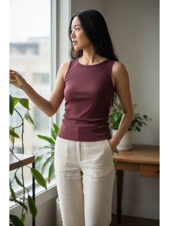 Madewell Tops - Madewell  100% Cotton Side Cinched Boatneck Tank in Dark Fig Purple Size XXS